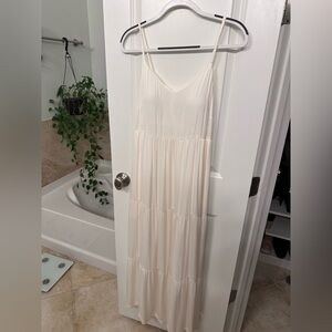 Soma IvoryTiered Satin Maxi Bra Lined Dress Med